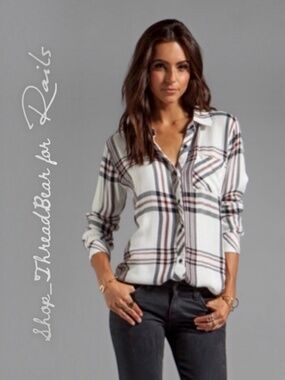 EUC [Rails] White Red Plaid Flannel < Hunter > Button Down Shirt Top | Small